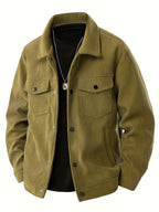 Men'S Spring Autumn Solid Color Long Sleeve Functional Warm Jacket, Corduroy Solid Color Jacket, Lapel Button-Up Design, Fabric Upgrade, Multi-Functional Chest Pockets, Suitable for Casual Daily Wear And Home Wear, Gift Set (3pcs) - Khaki + Blue + Apricot