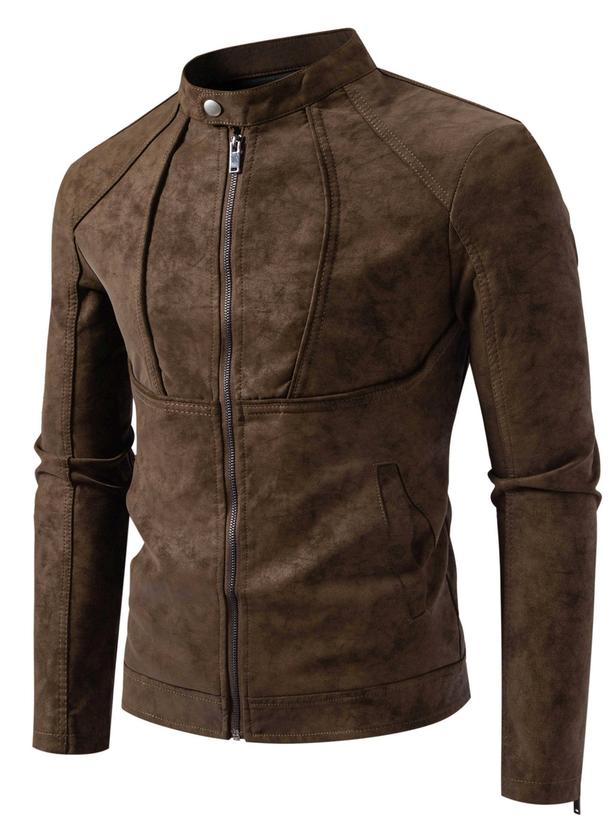 Men's Biker Jacket-Slim Fit Vintage Biker Jacket for Formal and Casual Wear - Coffee Color