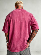 Men's Heavyweight Short Sleeve Washed Vintage Fashion Print Retro Acid Wash Distressed Design Street Trendy  Breathable Heavyweight Fabric Hip Hop Gym Athletic Tee 2026 Summer - Rose Red