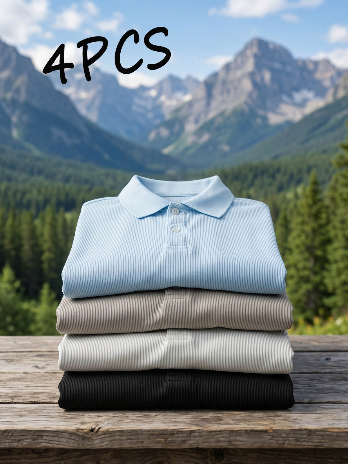4pcs Men's Casual Business Polo Shirts, Lapel Collar Design, Simple and Stylish, Soft and Refreshing, Suitable for Spring, Summer, and Autumn Travel, Vacations, and Business Outings, Men's Casual Business Short Sleeves - Black/Sky Blue//Light Khaki