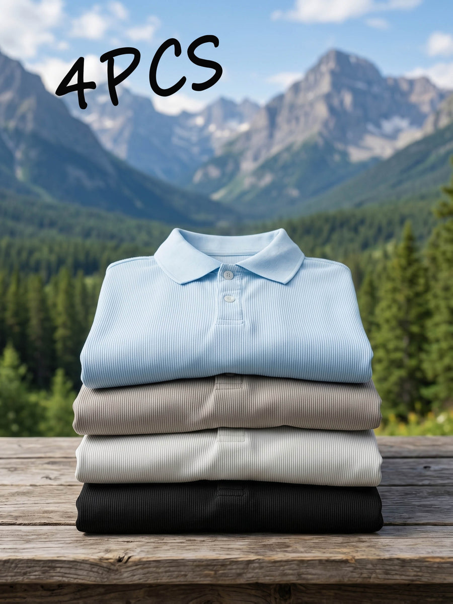 4pcs Men's Casual Business Polo Shirts, Lapel Collar Design, Simple and Stylish, Soft and Refreshing, Suitable for Spring, Summer, and Autumn Travel, Vacations, and Business Outings, Men's Casual Business Short Sleeves - Black/Sky Blue//Light Khaki