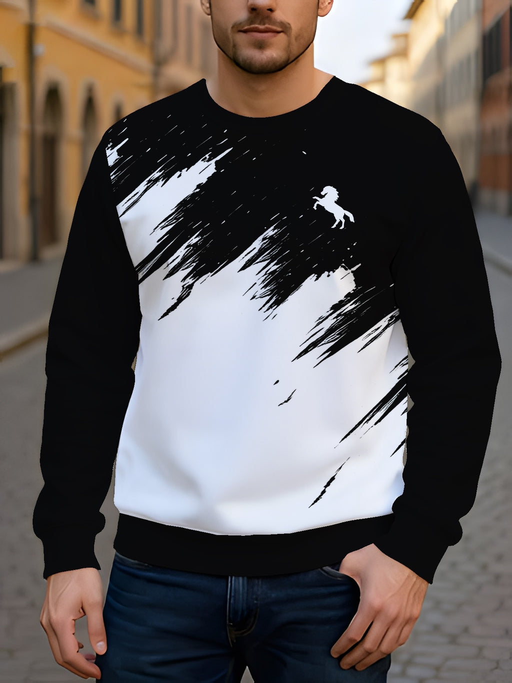 2pcs Men'S Round Neck Sweatshirt Set - Casual Print Top, Outdoor Leisure Style Round Neck Sweatshirt, Basic Versatile Style with Print - Mixed colors