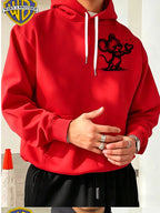Warner Bros. Official, Trendy Cool American Street Style Classic Character Themed Printed Hooded Sweatshirt, Unisex American Street Style Long-Sleeve Top, Suitable for Daily and Outdoor Activities, an Excellent Warm Outerwear Choice for Autumn - Red