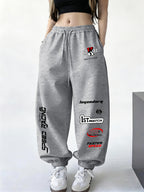 Women's Drawstring Sweatpants, Y2K Solid Color Printed Long Pants, Elastic Waist Cuffed Joggers, Casual Fashionable and Elegant Versatile Commuter Pants, 2026 New Style, Suitable for Spring, Cycling, and Outdoor - Light Grey