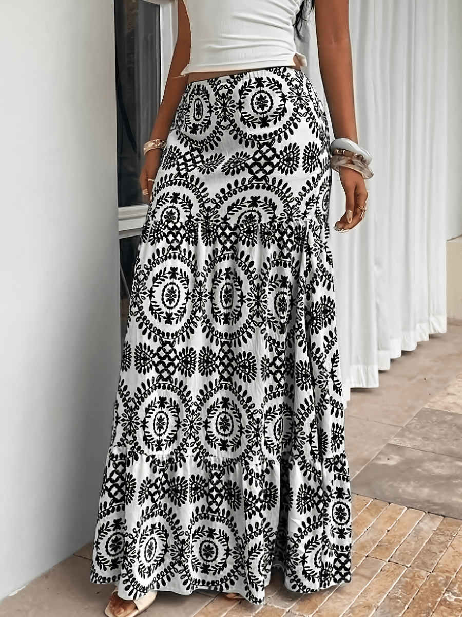 Women'S Casual Vacation All-Over Print Skirt - Black