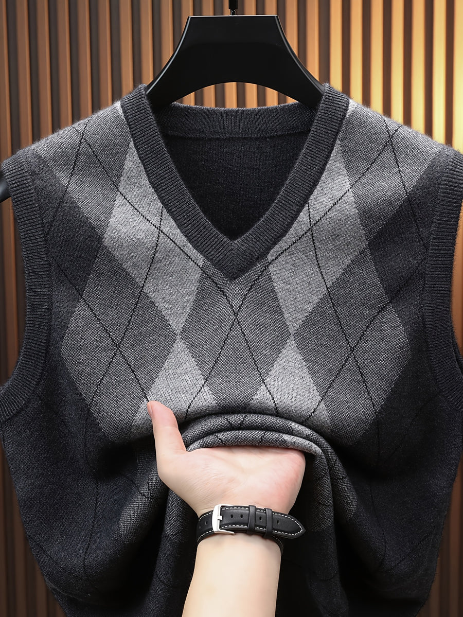 Men's Fashionable Versatile Sleeveless Thermal Knit Vest - Dark Gray