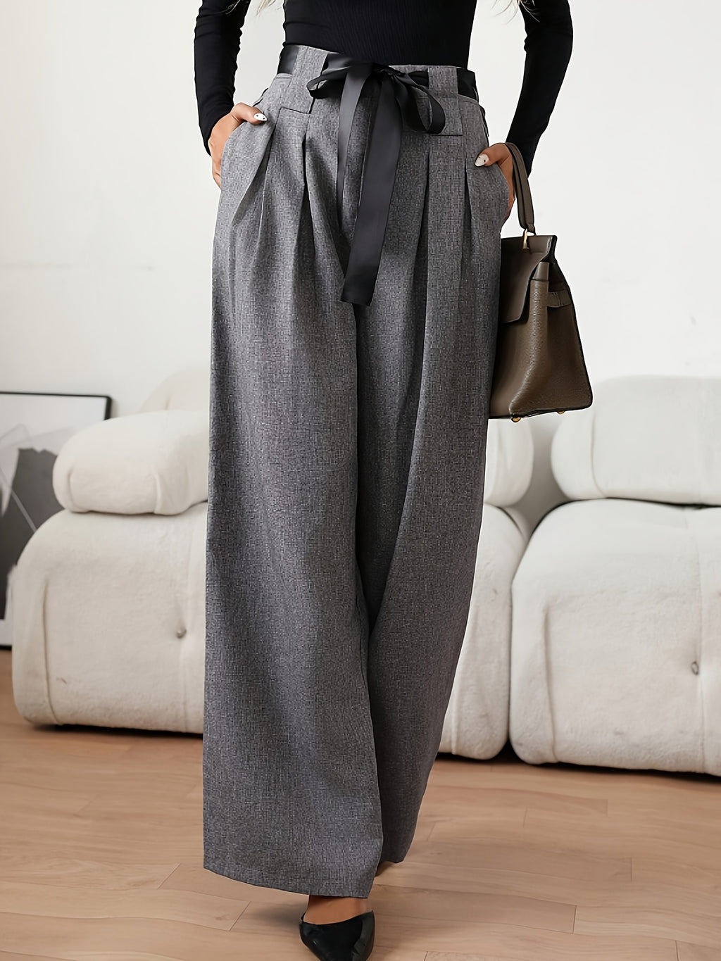 Women's Long Pants, New Autumn/Winter Collection, Elegant and Fashionable Wide-Leg Trousers - Dark Gray
