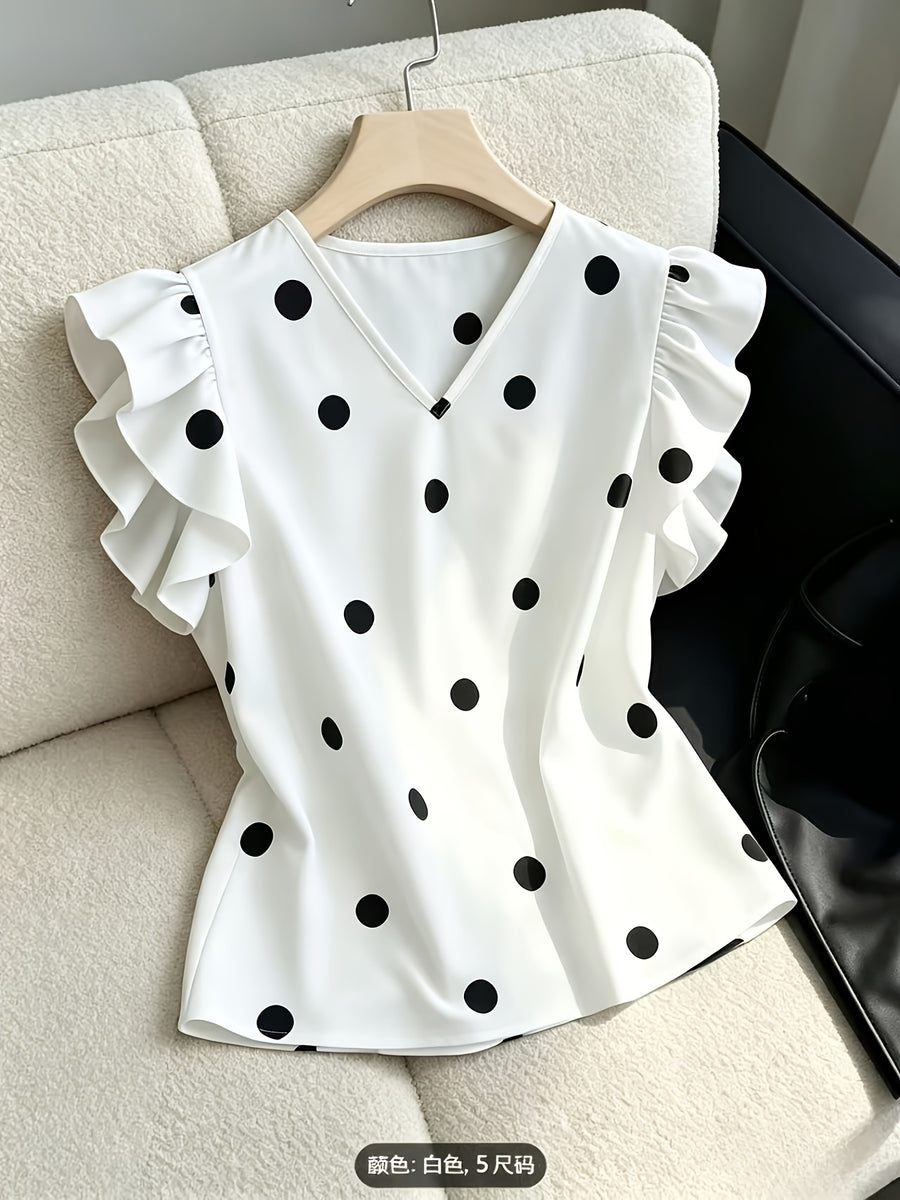 New Ruffled Fashion Polka Dot Vest, Suitable for Work, Weddings, Parties, Concerts, Brunch, Airport, Daily Fashion, Suitable for Halloween, Christmas, Retro Style - White