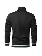 Men's Italian Shield Logo Baseball Jacket - High Collar Winter Warm Zipper Outerwear, Italian Shield Emblem & Ribbed Stripes, Machine Washable Fall/Winter Jacket for Casual & Wear - Star Black
