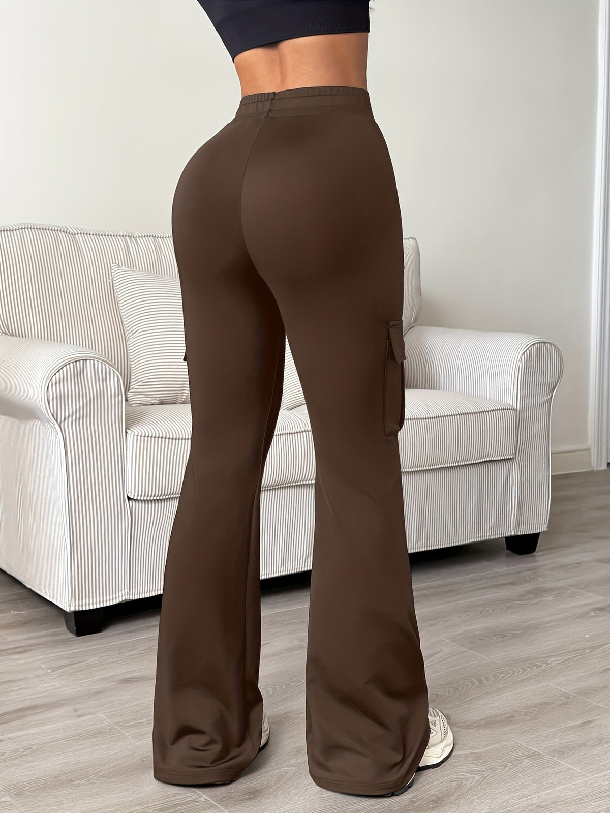 Women's Athletic Cargo Jogger Pants with Multi-Functional Cargo Pocket & Slim-Fit Ankle Design - All-Season Workout Running Gym Pants with Drawstring Waist & Lightweight Stretch Fabric (Machine Washable) for Casual Outdoor Wear - Women's Sportswear - Dark Brown
