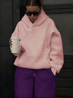 Women's Atmospheric Back English Phrase Print Hooded Sweatshirt with Fateful and Quote Design, Loose Oversized Drop-Shoulder Fit for Daily Streetwear Casual Pullover Hoodie - Pink Color
