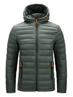Men's Winter Padded Coat, Hooded Padded Top, Warm Quilted Jacket with Colorful Zipper Pockets - fern green
