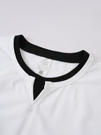 American-style Minimalist Color-Block White-Trimmed Henley Shirt for Men, Versatile Commuting Breathable Thin Short-Sleeve Base Layer Top, Summer Color-Block V-Neck Solid Color T-Shirt, Casual Short Sleeve - White