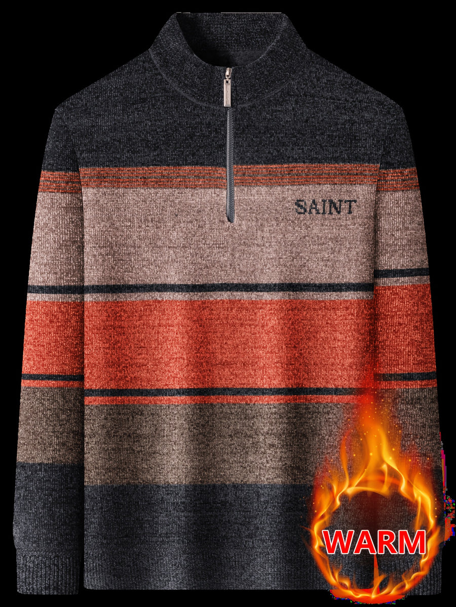 Minimalist Urban -Lined Half-Zip Sweater for Warmth and City Casual Wear - Tangerine