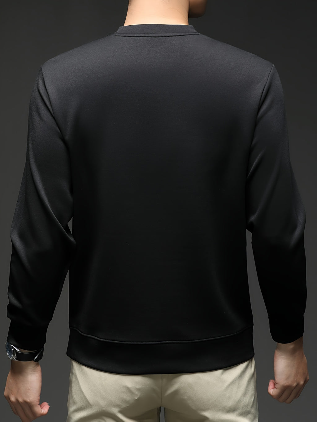 [Saa Xing OBM] 1pc Spring/Autumn New Men'S Sweatshirt, Solid Color Round Neck Long Sleeve Men'S Business Casual Fashion Breathable All-Match Pullover Base Layer Top, Suitable for Spring And Autumn, Single Wear Or Inner Layer, Fits Daily And Casual - Black
