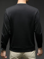 [Saa Xing OBM] 1pc Spring/Autumn New Men'S Sweatshirt, Solid Color Round Neck Long Sleeve Men'S Business Casual Fashion Breathable All-Match Pullover Base Layer Top, Suitable for Spring And Autumn, Single Wear Or Inner Layer, Fits Daily And Casual - Black
