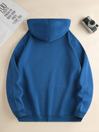 Men's Fashionable Hoodie, Loose-fit Casual Top with "X" Letter Print, Long-sleeve Sweatshirt Featuring a Kangaroo Pocket, Made of Casual Polyester Knit Fabric, Machine Washable, Suitable for Outdoor Casual Wear - Peacock Blue