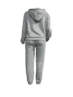 FLS1001WI4 Sweater Plus Velvet European and American Women's Autumn and Winter Women's Personality Print Casual Two-piece Hooded Women's Suit - Grey