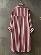 Targeted Development Women'S Long Sleeve Casual Striped Shirt, Suitable for Spring And Autumn - Red And White