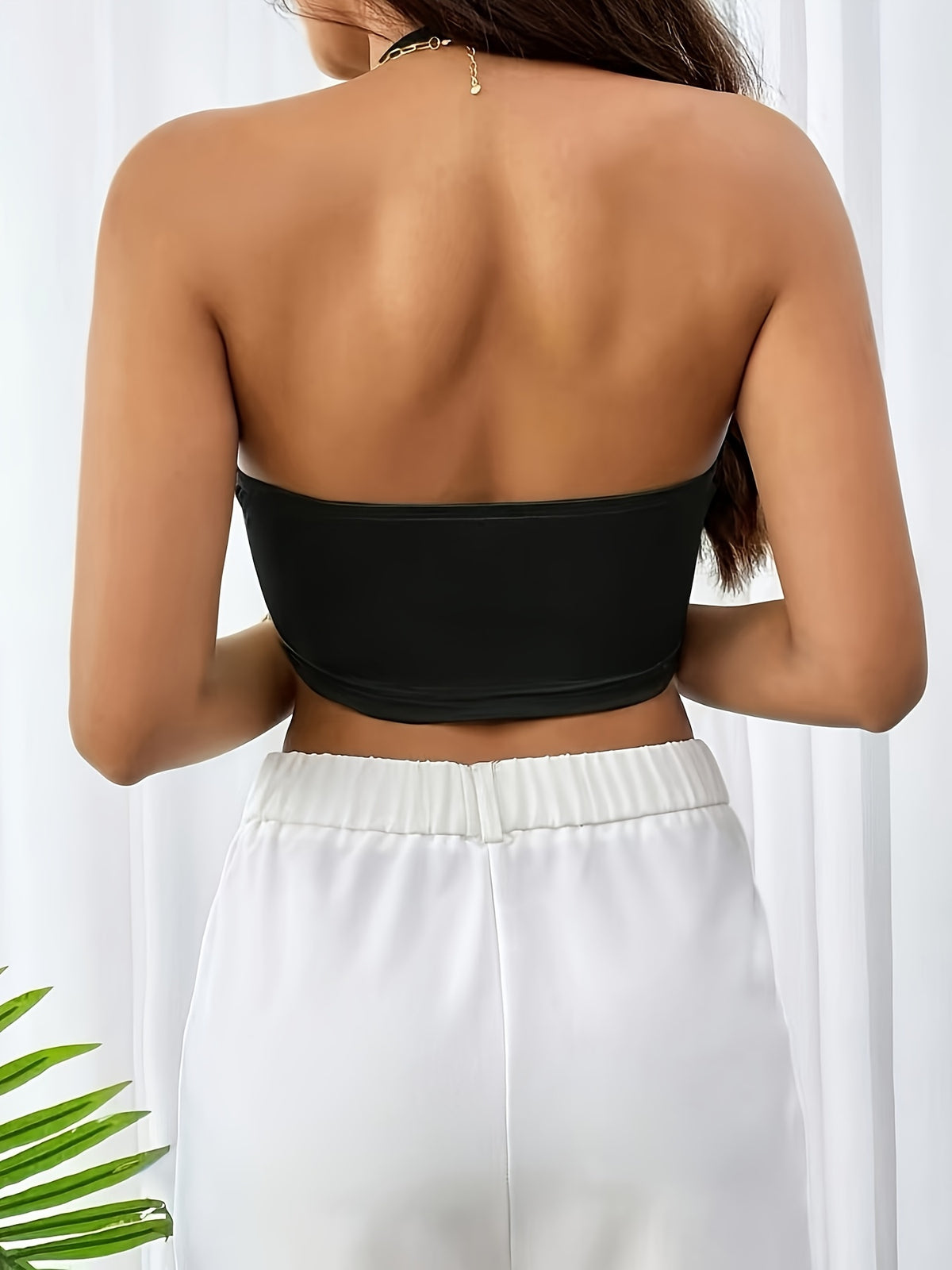 Solid Color Concert Ruffle Front Backless Party Camisole Top - Black