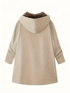 Solid Color Thermal Lined Hooded Jacket for Autumn/Winter Warmth and Casual Wear - Khaki