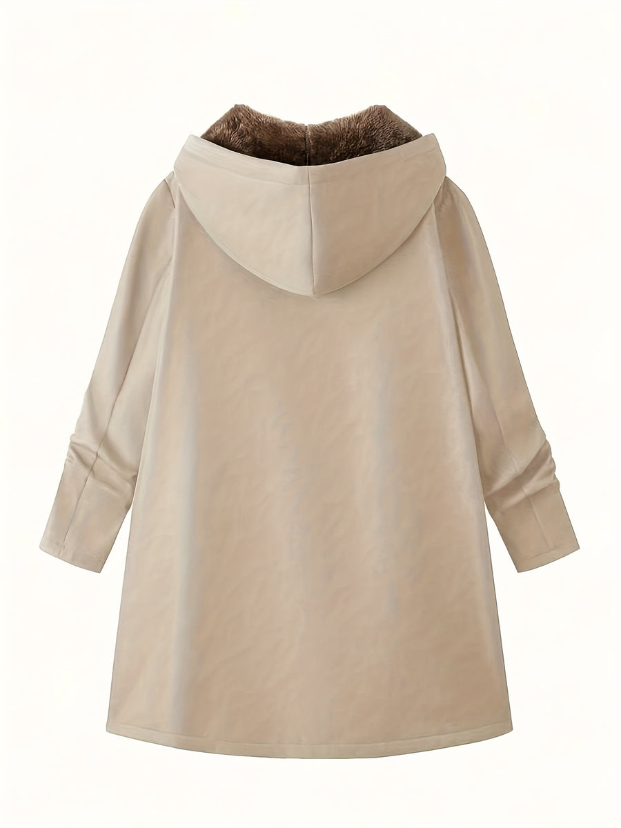Solid Color Thermal Lined Hooded Jacket for Autumn/Winter Warmth and Casual Wear - Khaki