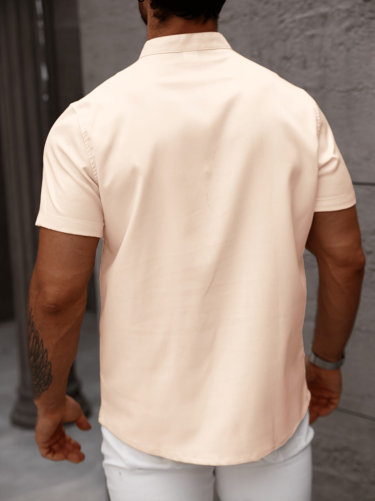 -Border Trade Men'S Fashion Summer Casual Short-Sleeved Henley Shirt by Pearson Selected - Khaki