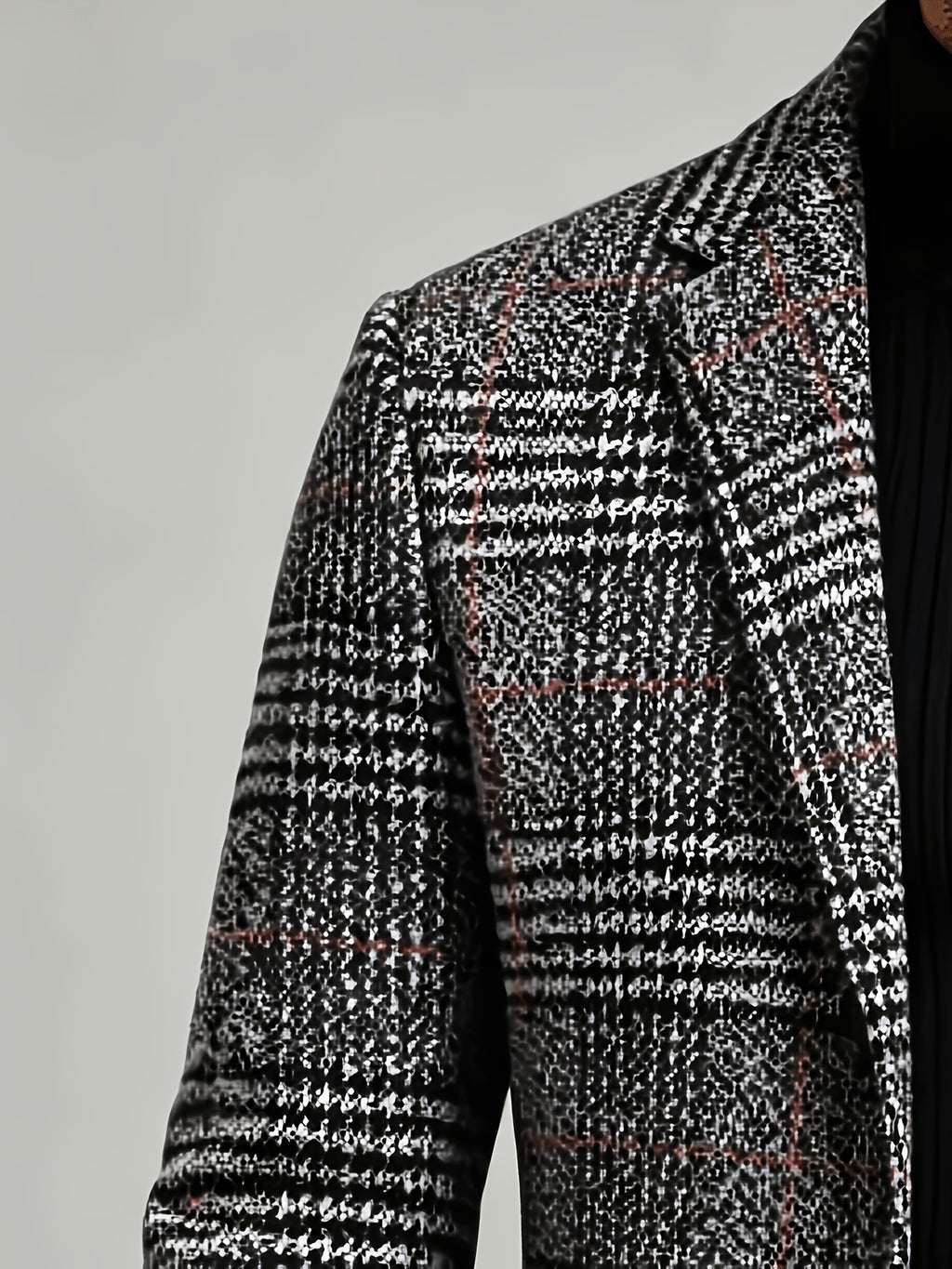 British Retro Check Men'S Overcoat Suit Lapel Single-Breasted Slim Fit Jacket Autumn Winter Casual Men'S Wear Polyester 90.7 Other 9.3 PP - Grey
