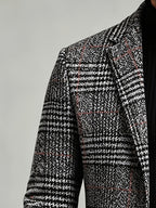 British Retro Check Men'S Overcoat Suit Lapel Single-Breasted Slim Fit Jacket Autumn Winter Casual Men'S Wear Polyester 90.7 Other 9.3 PP - Grey
