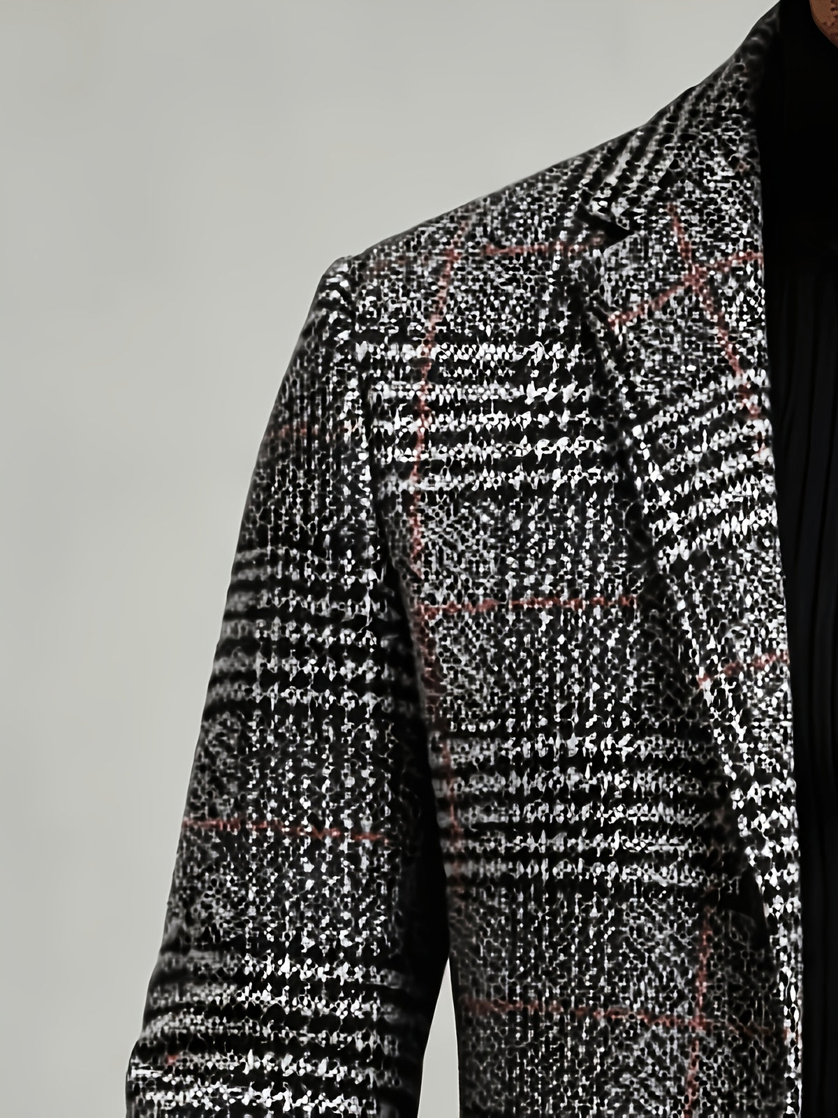 British Retro Check Men'S Overcoat Suit Lapel Single-Breasted Slim Fit Jacket Autumn Winter Casual Men'S Wear Polyester 90.7 Other 9.3 PP - Grey