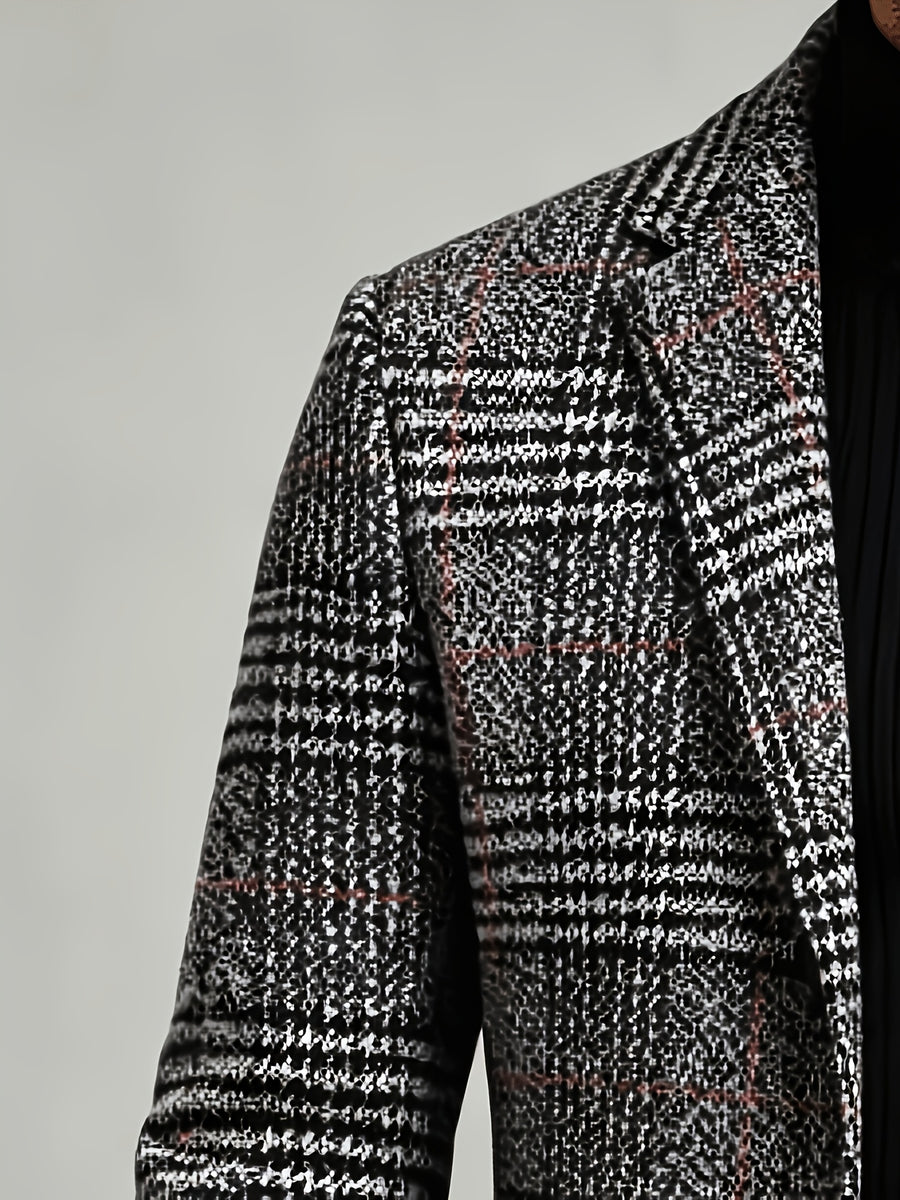 British Retro Check Men'S Overcoat Suit Lapel Single-Breasted Slim Fit Jacket Autumn Winter Casual Men'S Wear Polyester 90.7 Other 9.3 PP - Grey