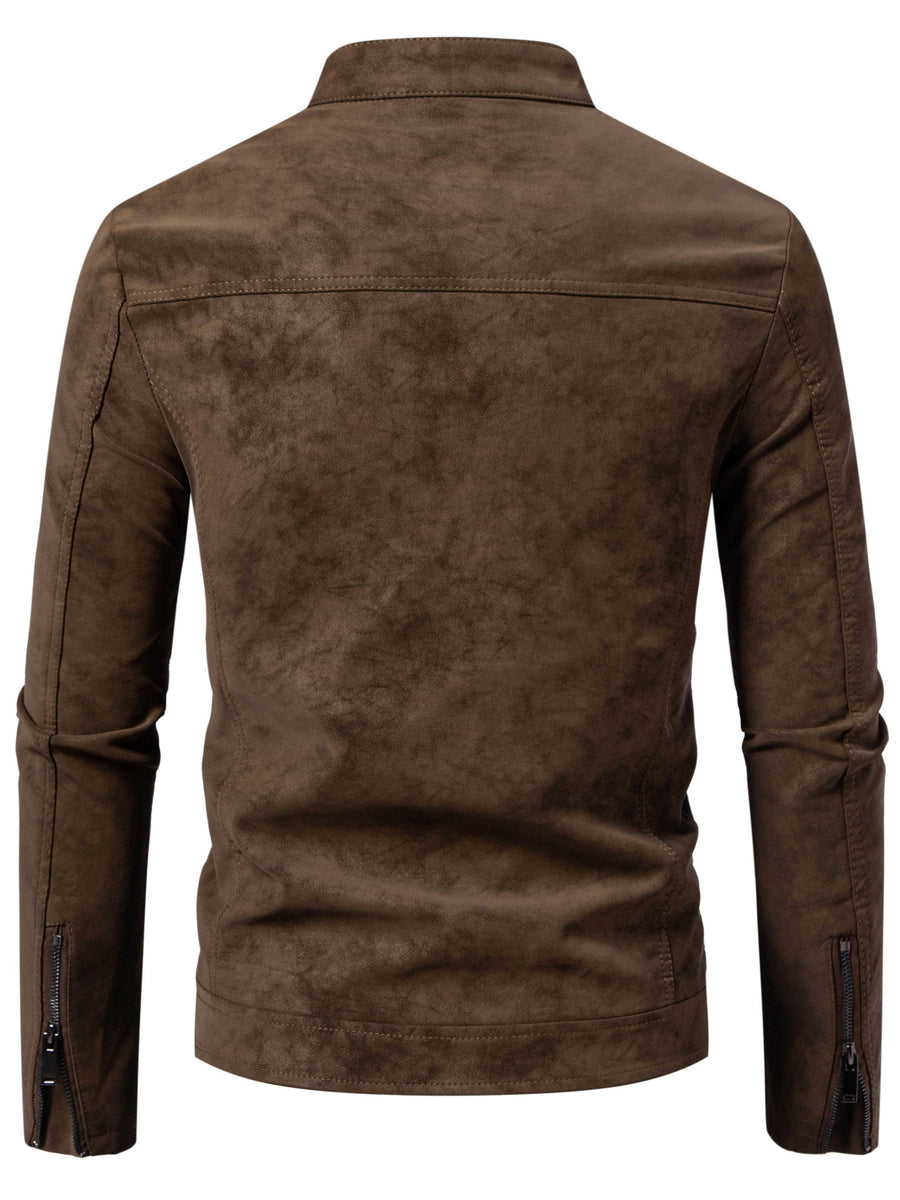 Men's Biker Jacket-Slim Fit Vintage Biker Jacket for Formal and Casual Wear - Coffee Color
