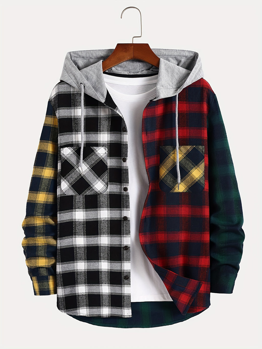 Men's Exquisite Gift: New College Style Trendy Hooded Cardigan with Contrast Color Multi-Patch Drawstring Pocket Design - Space Gray