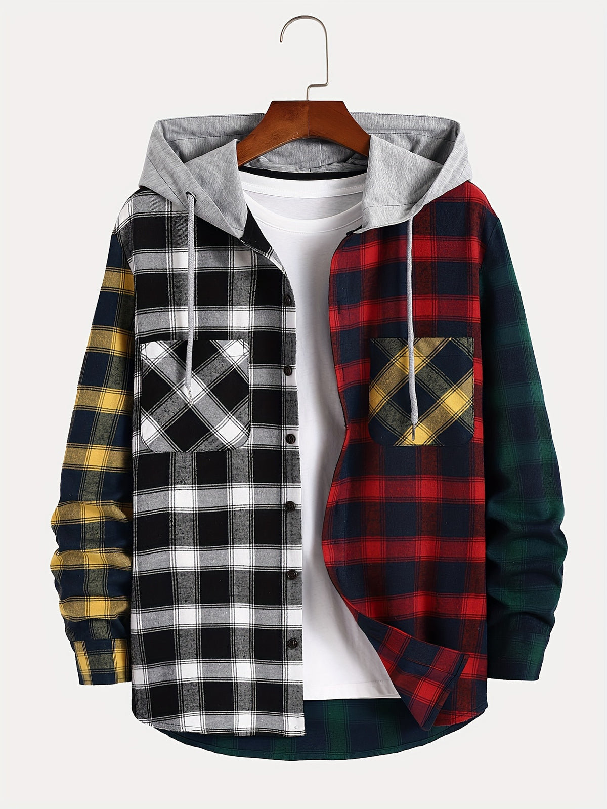 Men's Exquisite Gift: New College Style Trendy Hooded Cardigan with Contrast Color Multi-Patch Drawstring Pocket Design - Space Gray