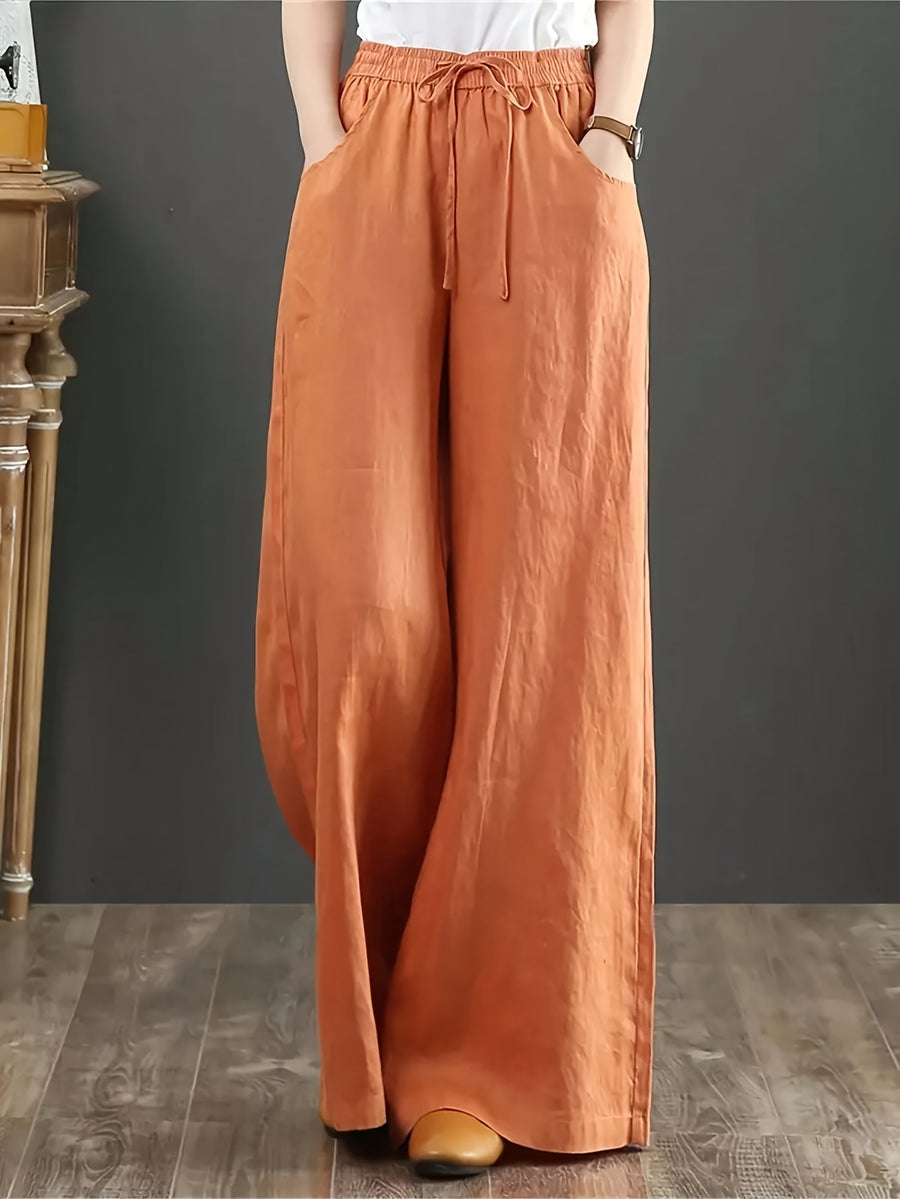 Women'S Casual Straight Leg Wide Leg Thin Trousers - Orange