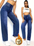 Women's Stretch -Lined Straight-Leg Jeans - Medium Blue