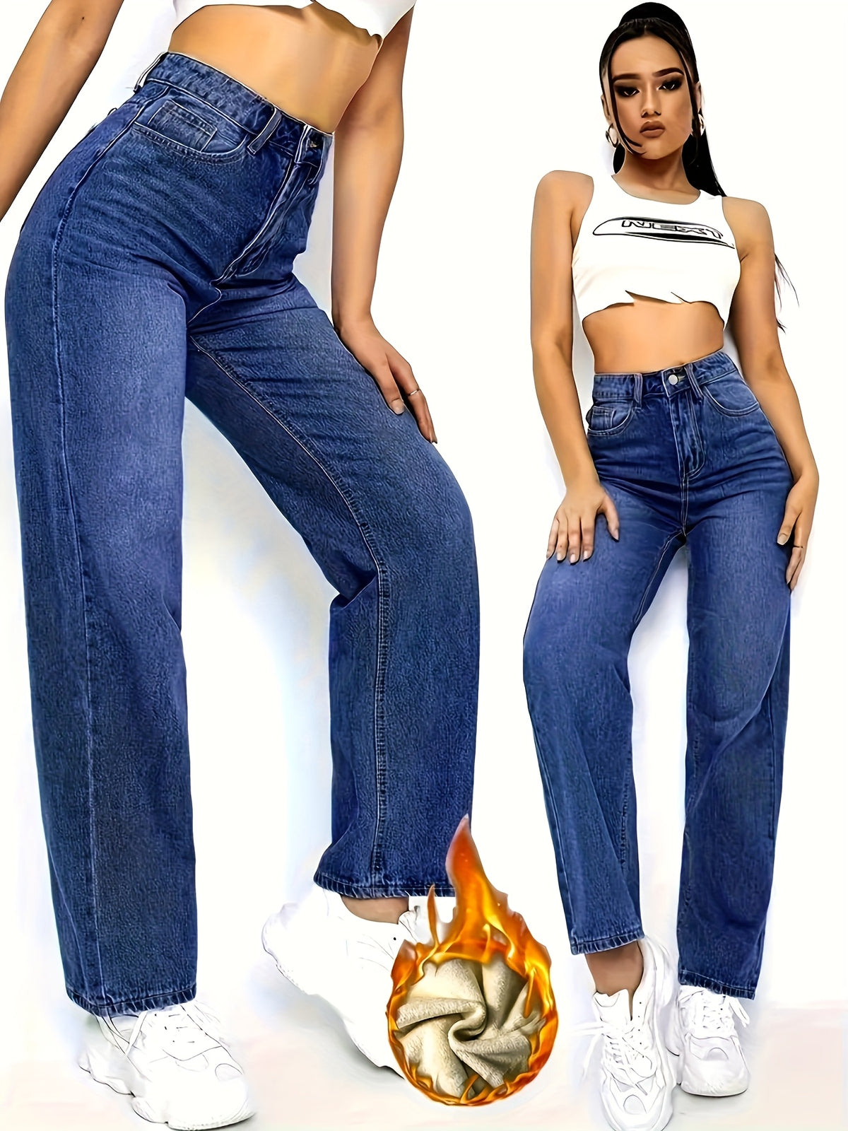 Women's Stretch -Lined Straight-Leg Jeans - Medium Blue