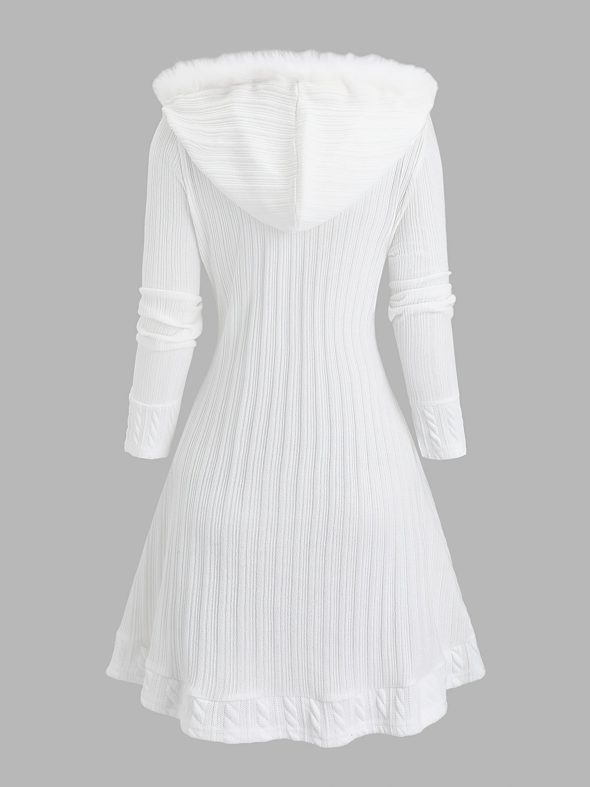 Y2K Cable Plaid Patchwork Hooded Button-Up Long Cardigan - White