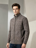 Autumn Winter Christmas Gift Men'S Sweater Jacket Cardigan Zipper Long Sleeve Knit Top High Neck Warm Breathable Fit Temperament Good for Students Office Bosses Casual Commute Dates Gatherings - Coffee Color