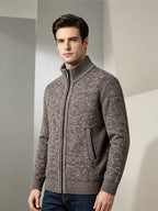 Autumn Winter Christmas Gift Men'S Sweater Jacket Cardigan Zipper Long Sleeve Knit Top High Neck Warm Breathable Fit Temperament Good for Students Office Bosses Casual Commute Dates Gatherings - Coffee Color