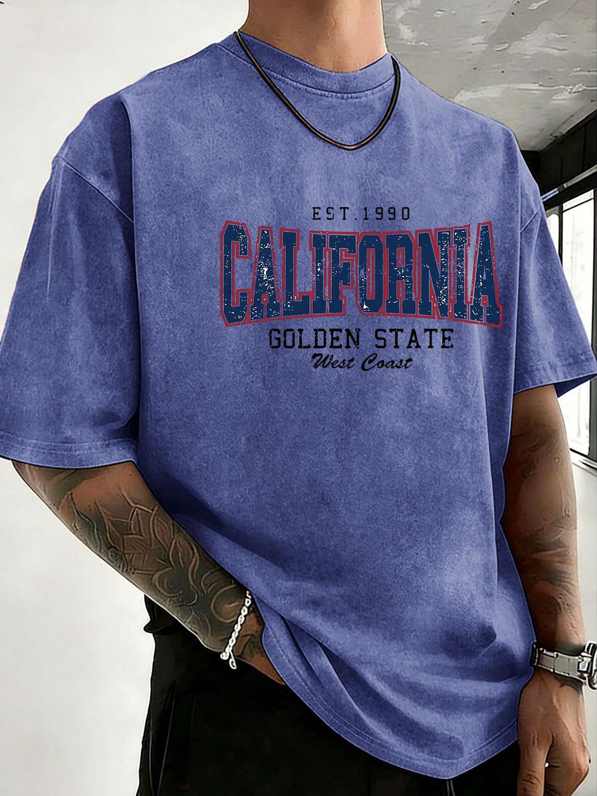 Midsummer Festival Holiday Style Unisex T-Shirt, Pure Cotton Washed Distressed, Double-Sided Print, Breathable and Sweat-Absorbent, Loose Fit for Outdoor Hiking, Sports, Trendy Casual Short Sleeve - Royal Blue