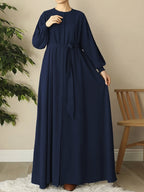 Middle Eastern Muslim Solid Color Comfortable Robe 8358 - Navy Color
