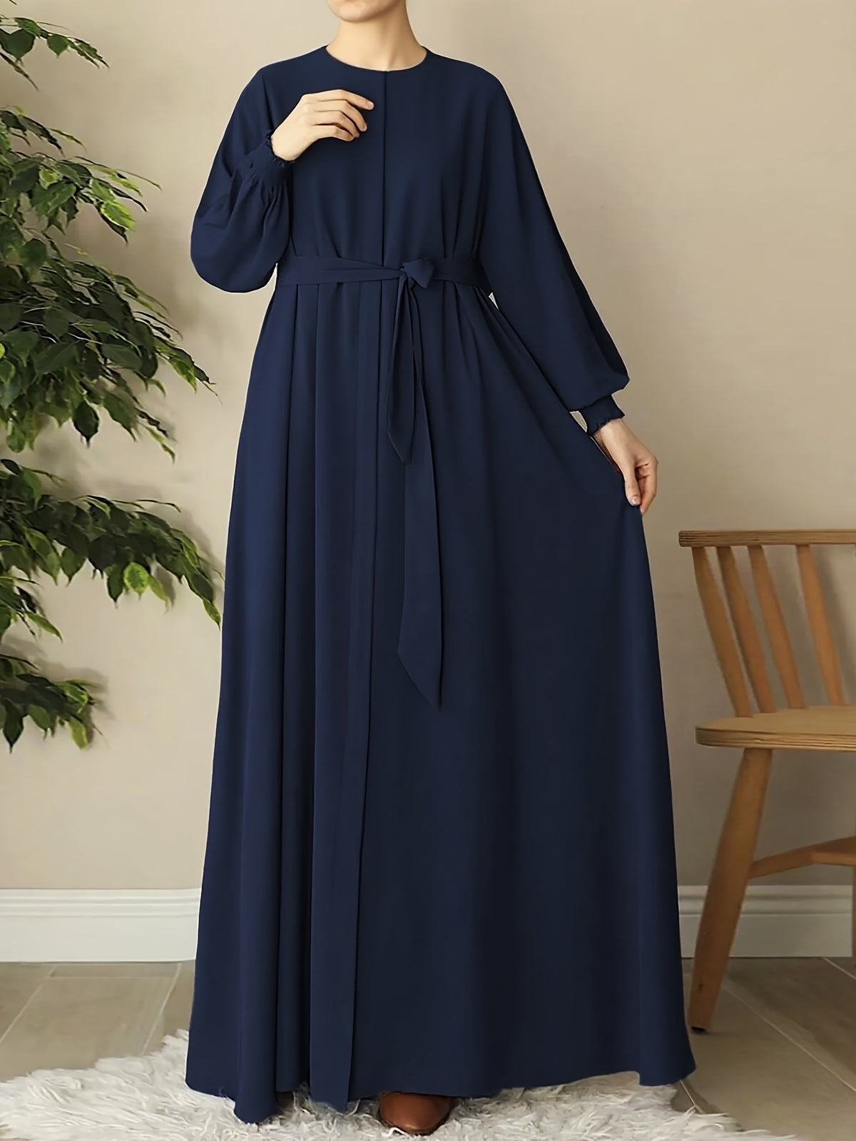 Middle Eastern Muslim Solid Color Comfortable Robe 8358 - Navy Color