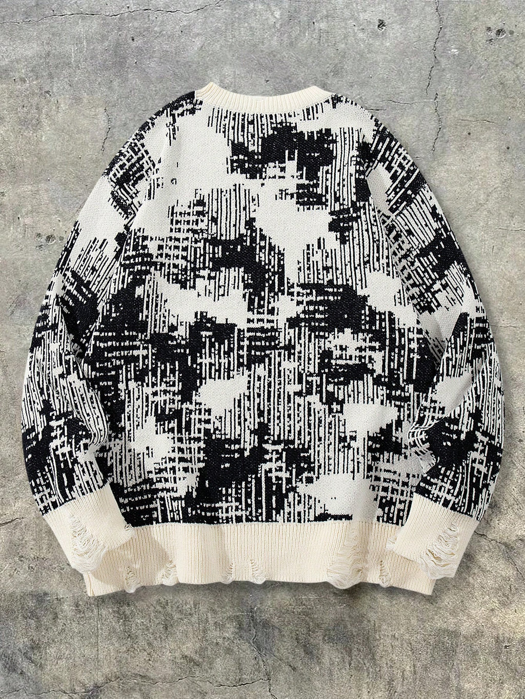 ANDREILEE Men' & Women' Suitable for Pixel Block Sweater - Oversized Streetwear Crewneck Pullover with Geometric, Loose Fit Ribbed Sweater for Fall/Winter, Casual Academic Style for Daily Commuting (Hand Washable) - Apricot