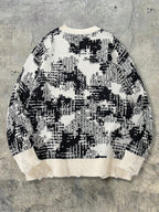 ANDREILEE Men' & Women' Suitable for Pixel Block Sweater - Oversized Streetwear Crewneck Pullover with Geometric, Loose Fit Ribbed Sweater for Fall/Winter, Casual Academic Style for Daily Commuting (Hand Washable) - Apricot