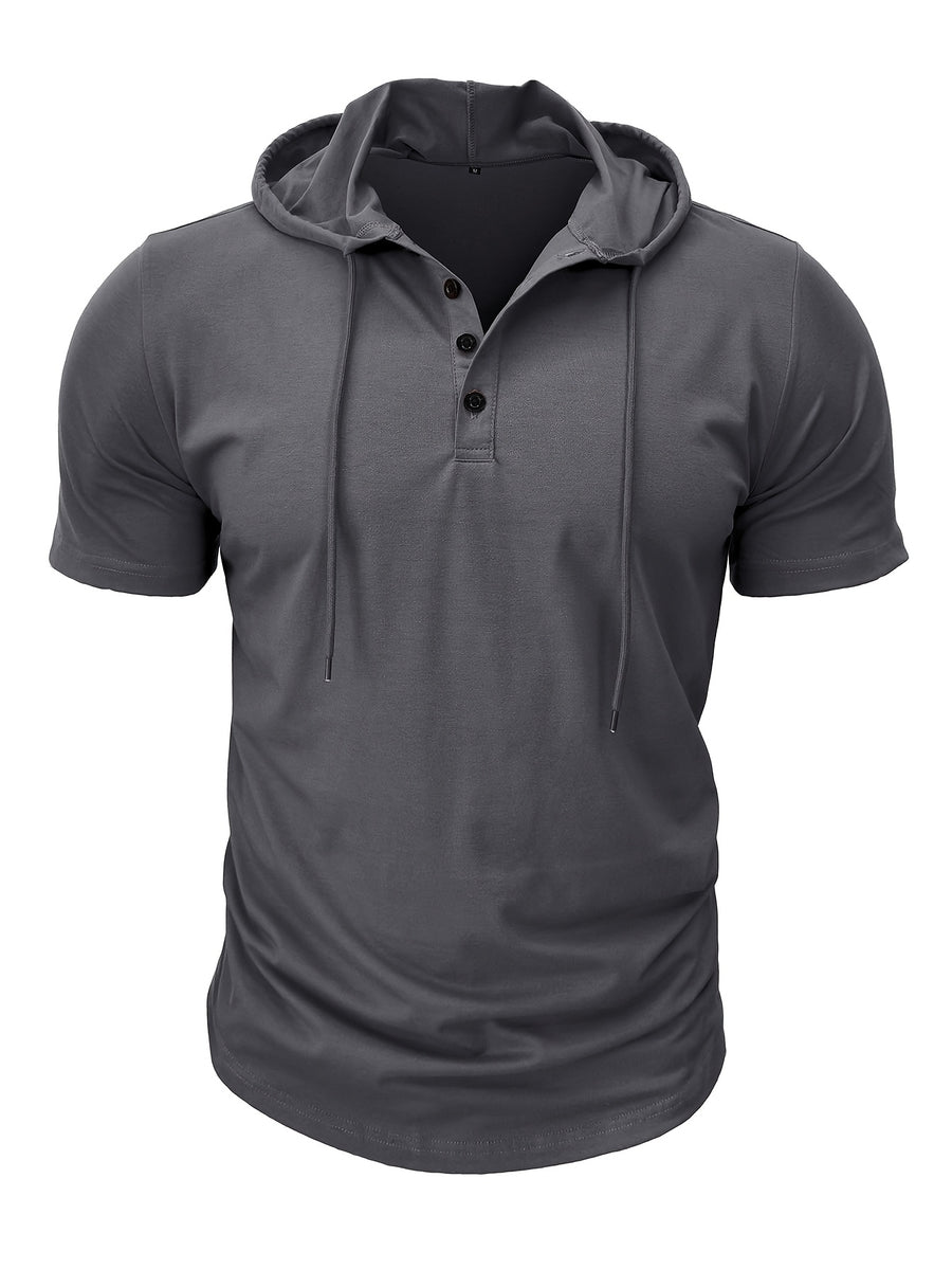 European and American Cross-Border Hooded Casual Sweatshirt for Men, Solid Color Hoodie Top, Men's Sportswear, Fitness Men's Short-Sleeve T-Shirt - Dark Gray
