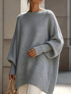 French-style Relaxed Silhouette Top, Irregular Slanted Hem Loose Lantern Sleeve Sweater, Gentle and Elegant Loose Fit That Is, Urban Casual Style - Grey