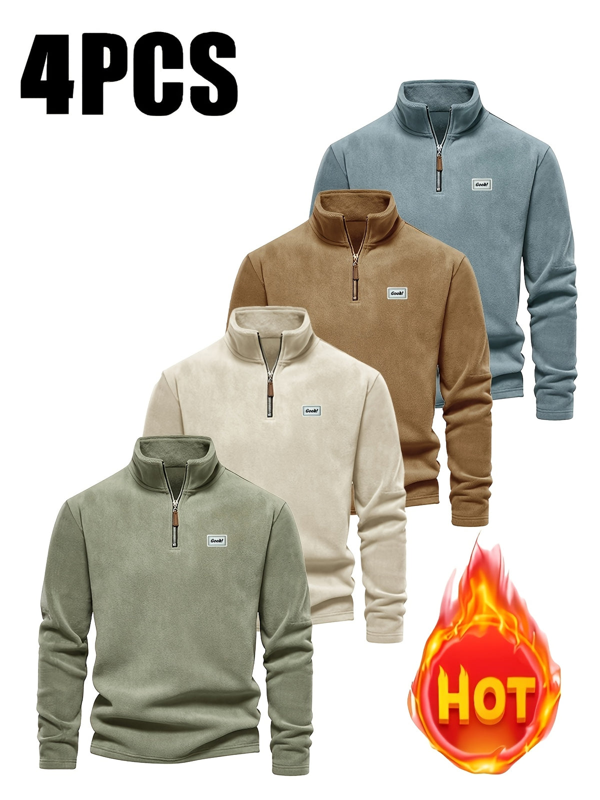 Men's Classic Timeless Henley Shirt, 4pcs Set, Durable Fabric Resistant to Pilling - Mint Green + Apricot + Slate Blue + Orange