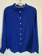 Elegant Special Edition Women'S Blouse - Long Sleeve Button-Up Solid Shirt, Breathable, Comfortable, Soft, Round Neck, Medium Stretch And Machine Washable, Suitable for Office, Commute, Or Formal Events, Refined Casual - Royal Blue