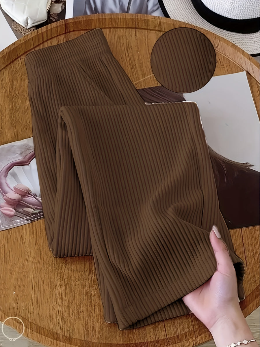 Women's Elegant High-Waisted Elastic Wide-Leg Pants - Structured Tapered Trousers for Casual to Formal Occasions, All-Season Work Pants, Machine Washable Non-Stretch Fabric, Comfortable and Stylish, Suitable for All Seasons, Ideal for Casual - Coffee Brown